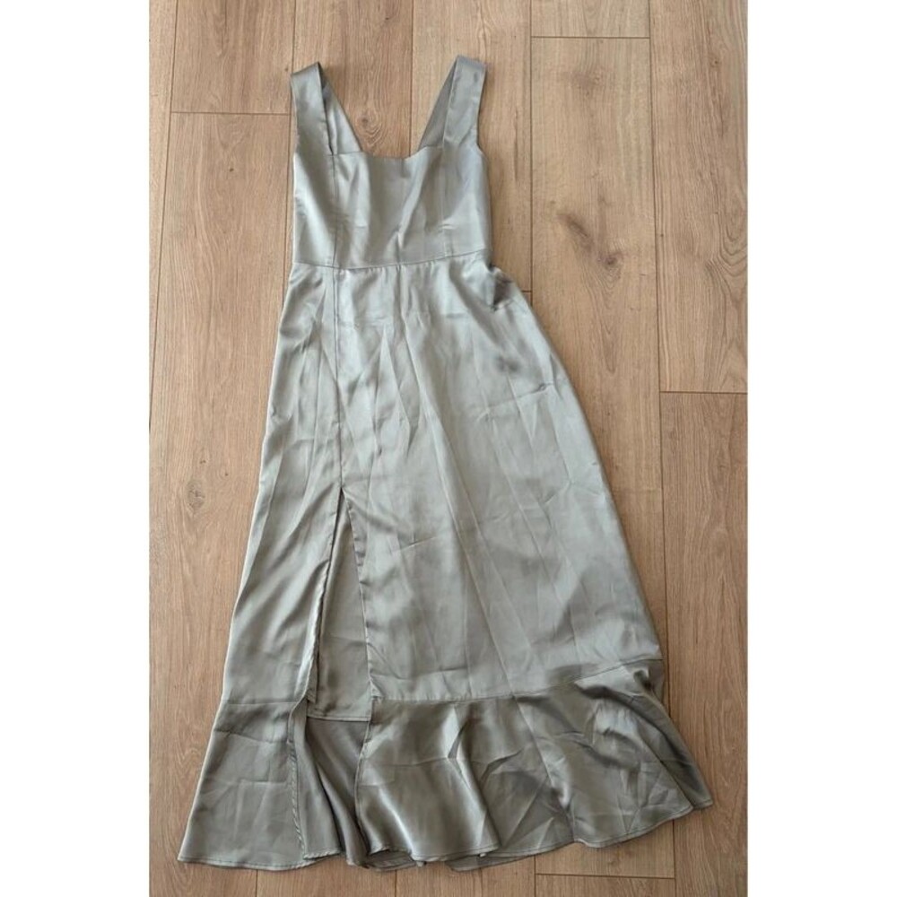 Show Me Your Mumu Sage Green Satin Midi Dress Small